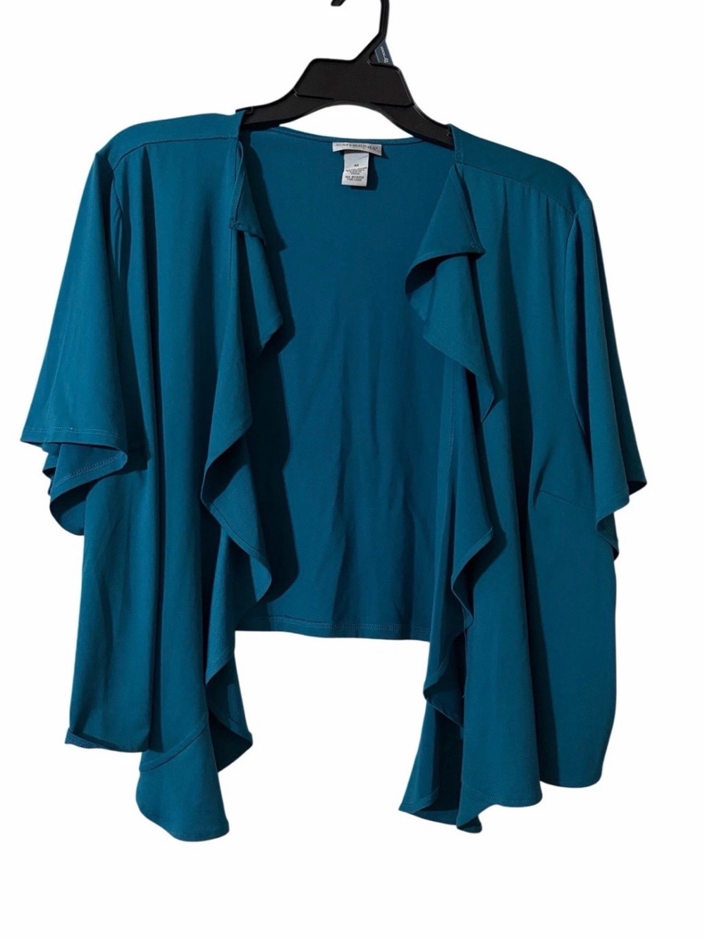 Catherines 4X New With Tags Teal Open Front Waterfall Cardigan Short Sleeves